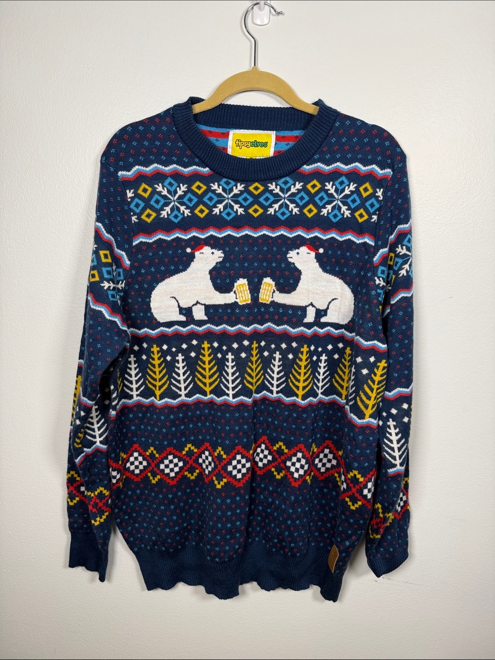 Tipsy Elves Navy Crewneck Polar Bear Beer Knit Sweater XXL